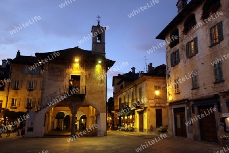 The Square in the Fishingvillage of Orta on the Lake Orta in the Lombardia  in north Italy. 