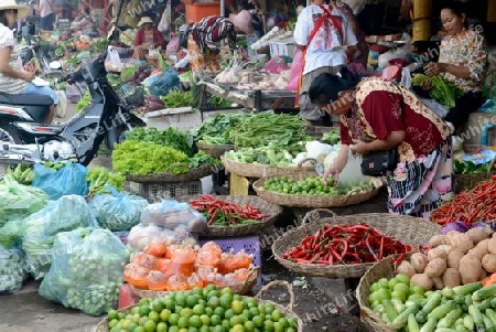 The Market in the old City of Siem Riep near the Ankor Wat Temples in the west of Cambodia.