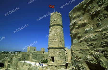 Das Ribat oder Festung in der Altstadt in Monastir am Mittelmeer im Nordosten von Tunesien in Nordafrika.