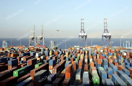 the Harbour in the city of Aqaba on the red sea in Jordan in the middle east.