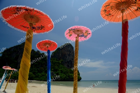 The Hat Railay Leh Beach at Railay near Ao Nang outside of the City of Krabi on the Andaman Sea in the south of Thailand. 