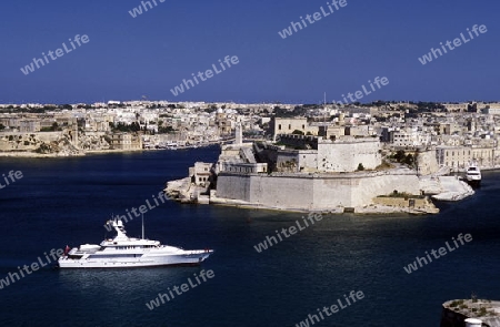 The centre of the Old Town of the city of Valletta on the Island of Malta in the Mediterranean Sea in Europe.
