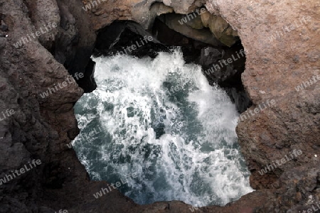 the Landscape of El Golfo on the Island of Lanzarote on the Canary Islands of Spain in the Atlantic Ocean. on the Island of Lanzarote on the Canary Islands of Spain in the Atlantic Ocean.
