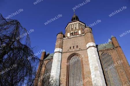 Turm der Marienkirch am neuen Markt, Stralsund , Altstadt,  Unesco Weltkulturerbe, Mecklenburg Vorpommern, Deutschland, Europa , oeffentlicher Grund