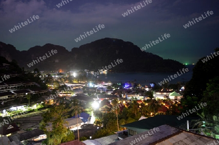 The view from the Viewpoint on the Town of Ko PhiPhi on Ko Phi Phi Island outside of the City of Krabi on the Andaman Sea in the south of Thailand. 