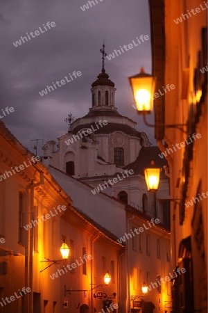 The old Town of the City Vilnius with a church in the Baltic State of Lithuania,  