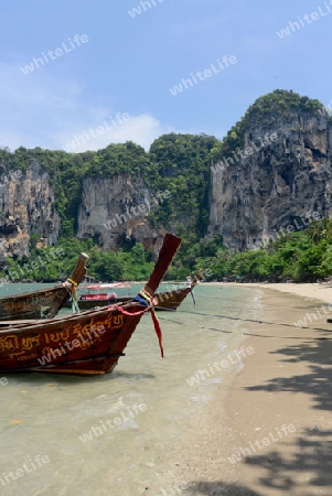 The Hat Tom Sai Beach at Railay near Ao Nang outside of the City of Krabi on the Andaman Sea in the south of Thailand. 