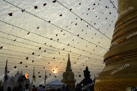 Die Tempelanlage des Goldenen Berg in der Hauptstadt Bangkok von Thailand in Suedostasien.