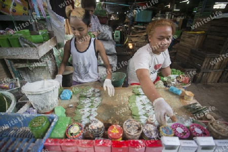 Betel nut at a Market near the City of Yangon in Myanmar in Southeastasia.