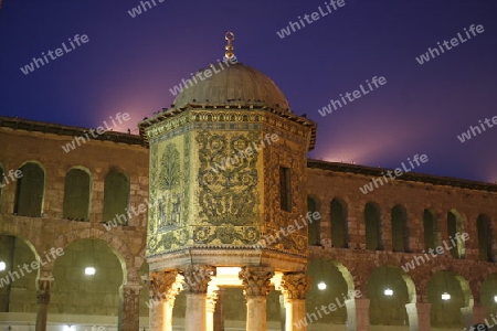 Asien, Naher Osten, Syrien, Damaskus,   Der Innenhof der  Omaijad Moschee im Souq und Altstadt von Damaskus in der Hauptstadt von Syrien. 