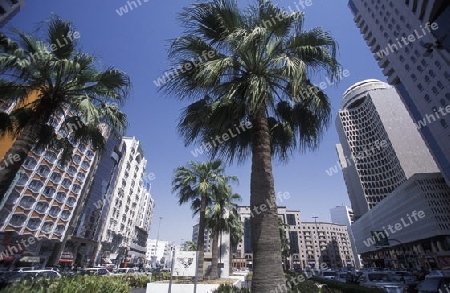 the skyline in the old town in the city of Dubai in the Arab Emirates in the Gulf of Arabia.