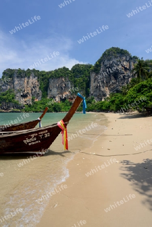 The Hat Tom Sai Beach at Railay near Ao Nang outside of the City of Krabi on the Andaman Sea in the south of Thailand. 