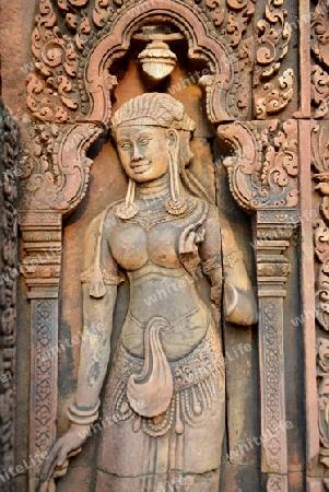 The Tempel Ruin of  Banteay Srei about 32 Km north of the Temple City of Angkor near the City of Siem Riep in the west of Cambodia.