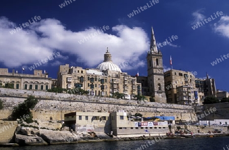 The centre of the Old Town of the city of Valletta on the Island of Malta in the Mediterranean Sea in Europe.
