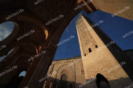 The Hassan 2 Mosque in the City of Casablanca in Morocco , North Africa.