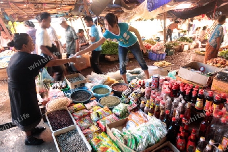 Der Talat Khouadin Markt in Vientiane der Hauptstadt von Laos in Suedostasien. 