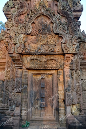 The Tempel Ruin of  Banteay Srei about 32 Km north of the Temple City of Angkor near the City of Siem Riep in the west of Cambodia.