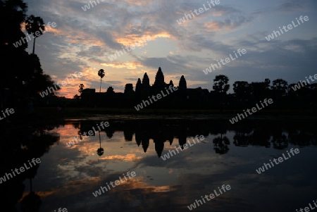 The Angkor Wat in the Temple City of Angkor near the City of Siem Riep in the west of Cambodia.