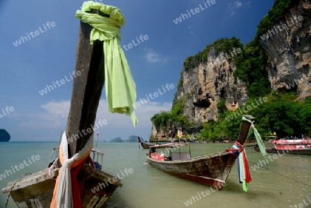 The Hat Tom Sai Beach at Railay near Ao Nang outside of the City of Krabi on the Andaman Sea in the south of Thailand. 