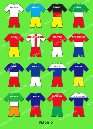 Illustration of all 16 Teams of the European Football Championship 2012