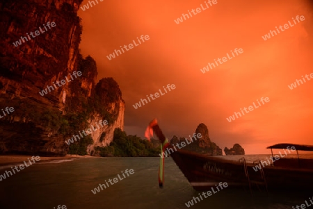 The Hat Tom Sai Beach at Railay near Ao Nang outside of the City of Krabi on the Andaman Sea in the south of Thailand. 