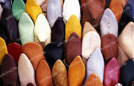 The Souq or Bazzar or Market in the old town of Marrakesh in Morocco in North Africa.
