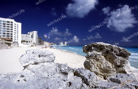 The Beach of Cancun in the Province Yucatan in the south of Mexico 