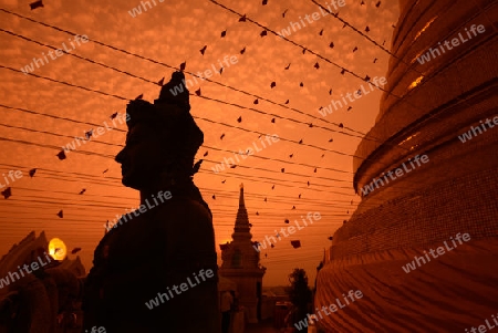 Die Tempelanlage des Goldenen Berg in der Hauptstadt Bangkok von Thailand in Suedostasien.