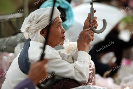 Der Wochenmarkt beim Dof Chiang Dao noerdlich von Chiang Mai im Norden von Thailand. 