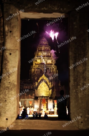 Die Khmer Tempel Anlage von Phimai bei Khorat in der provinz Nakhon Ratchasima im Nordosten von Thailand im Suedwesten von Thailand in Suedostasien. 