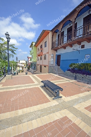 bunte Wohnh?user im Bezirk Las Penas, auf dem Cerro Santa Ana,  Guayaquil, Ecuador, Suedamerika