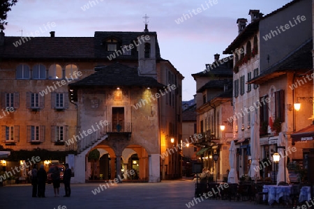 The Square in the Fishingvillage of Orta on the Lake Orta in the Lombardia  in north Italy. 