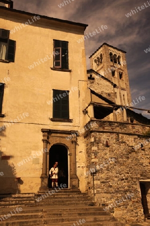 The church of Isola San Giulio in the Ortasee outside of the Fishingvillage of Orta on the Lake Orta in the Lombardia  in north Italy. 