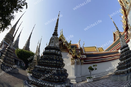 Die Tempelanlage des Wat Pho in der Hauptstadt Bangkok von Thailand in Suedostasien.