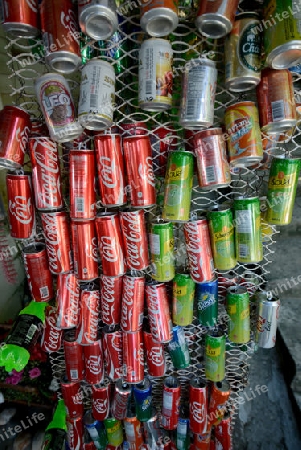 Decoration with cans in the Town of Ko PhiPhi on Ko Phi Phi Island outside of  the City of Krabi on the Andaman Sea in the south of Thailand. 