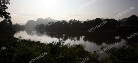 Die Landschaft am Xe Bang Fai River beim Dorf Mahaxai Mai von Tham Pa Fa unweit der Stadt Tha Khaek in zentral Laos an der Grenze zu Thailand in Suedostasien.