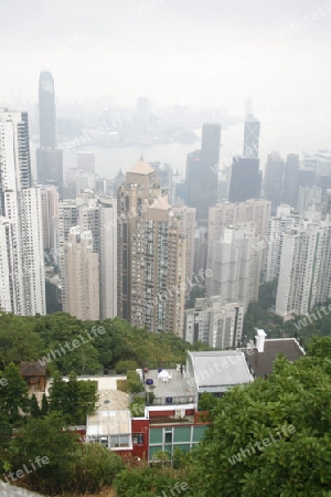 Skyline von Hongkong vom Peak aus gesehen ueber den