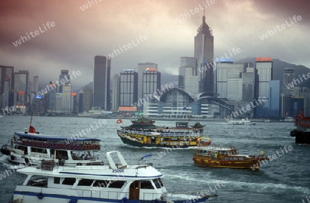 a traditional Boat in the harbour of Kowloon in Hong Kong in the south of China in Asia.