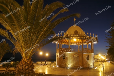 The promenade of the old town of the City of Arrecife on the Island of Lanzarote on the Canary Islands of Spain in the Atlantic Ocean. on the Island of Lanzarote on the Canary Islands of Spain in the Atlantic Ocean.
