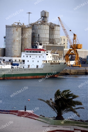 The Harbour of the City of Arrecife on the Island of Lanzarote on the Canary Islands of Spain in the Atlantic Ocean. on the Island of Lanzarote on the Canary Islands of Spain in the Atlantic Ocean.
