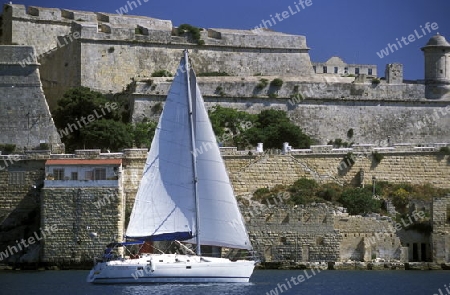 The centre of the Old Town of the city of Valletta on the Island of Malta in the Mediterranean Sea in Europe.
