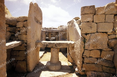 The Ruin of the Hagar Qim Temple in the south of Malta in Europe.