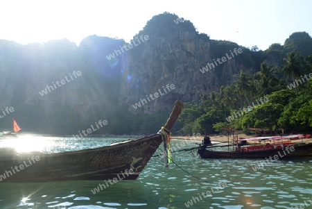 The Hat Tom Sai Beach at Railay near Ao Nang outside of the City of Krabi on the Andaman Sea in the south of Thailand. 