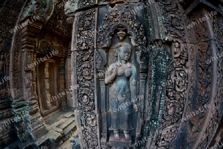 The Tempel Ruin of  Banteay Srei about 32 Km north of the Temple City of Angkor near the City of Siem Riep in the west of Cambodia.