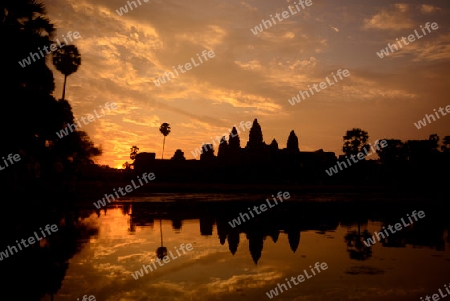 The Angkor Wat in the Temple City of Angkor near the City of Siem Riep in the west of Cambodia.