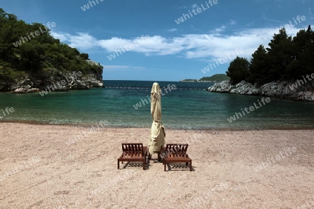 Europa, Osteuropa, Balkan. Montenegro, Mittelmeer, Adria, Sveti Stefan, Strand, Beach, Meer, Natur,  