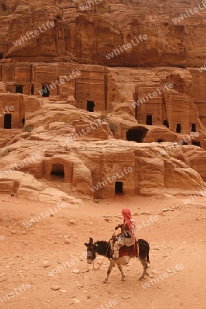 the street of Facades or Necropolis in the Temple city of Petra in Jordan in the middle east.