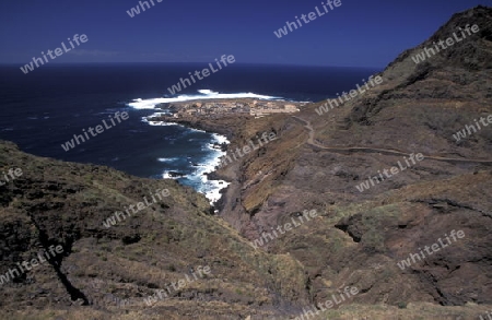 The village of Ponta do Sol near Ribeira Grande on the Island of Santo Antao in Cape Berde in the Atlantic Ocean in Africa.