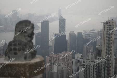 Skyline von Hongkong vom Peak aus gesehen ueber den Hafen