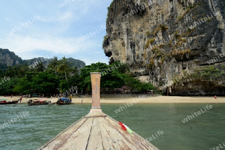 The Hat Tom Sai Beach at Railay near Ao Nang outside of the City of Krabi on the Andaman Sea in the south of Thailand. 